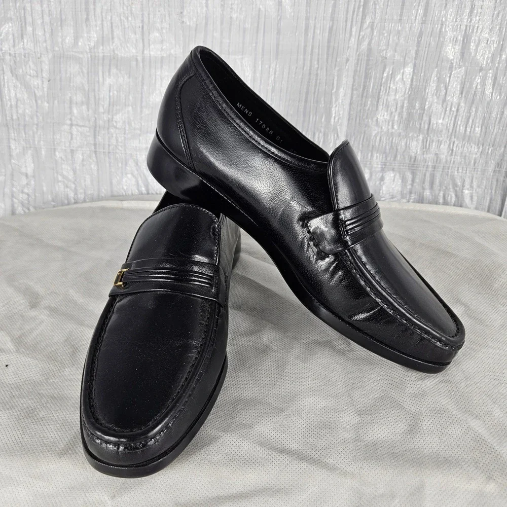 Florsheim Riva Men's 8.5 E Black Leather Comfortech Loafers Moc Toe Dress Shoes